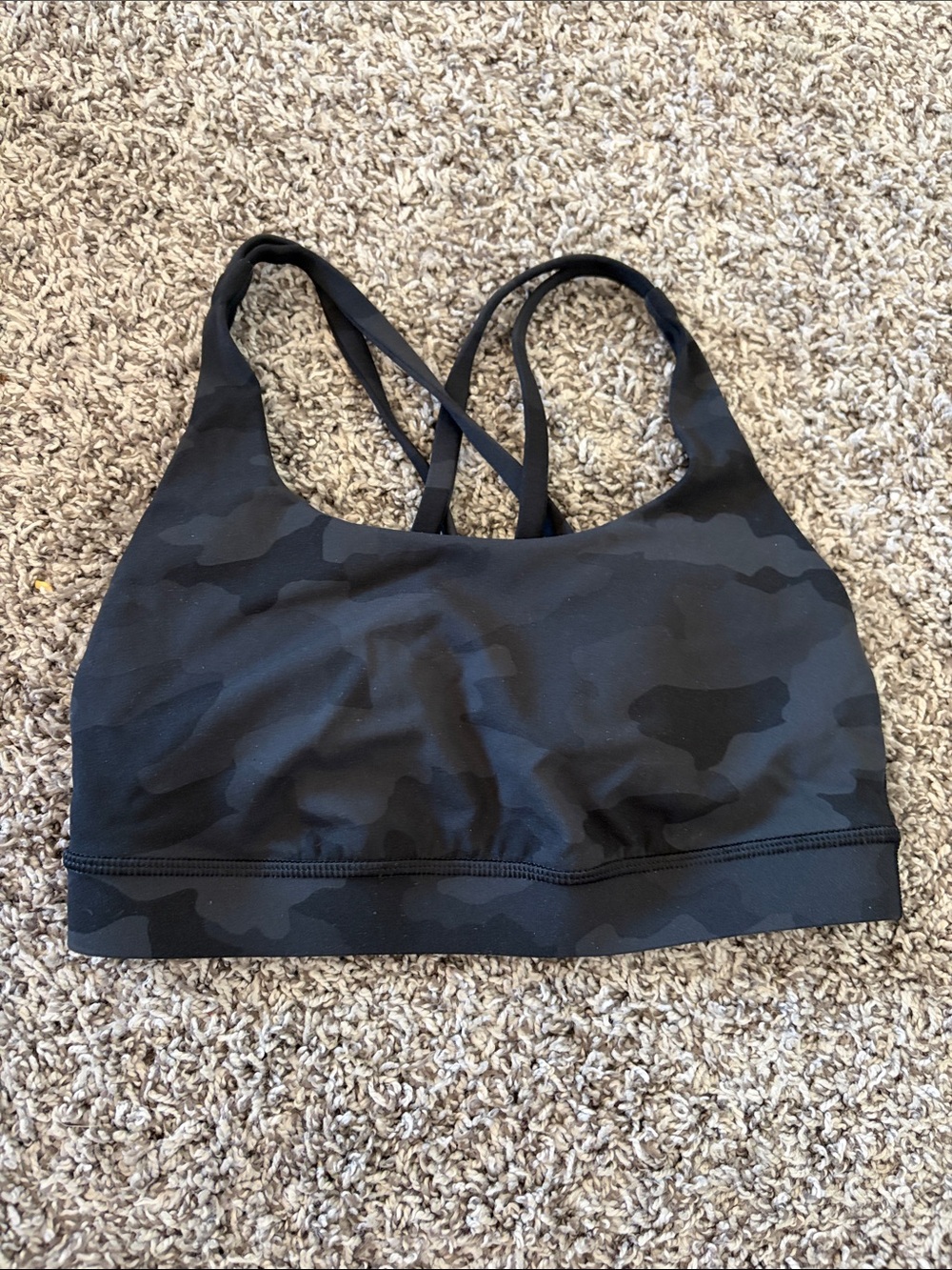 Black Camouflage Strappy Sports Bra - Women Intimates